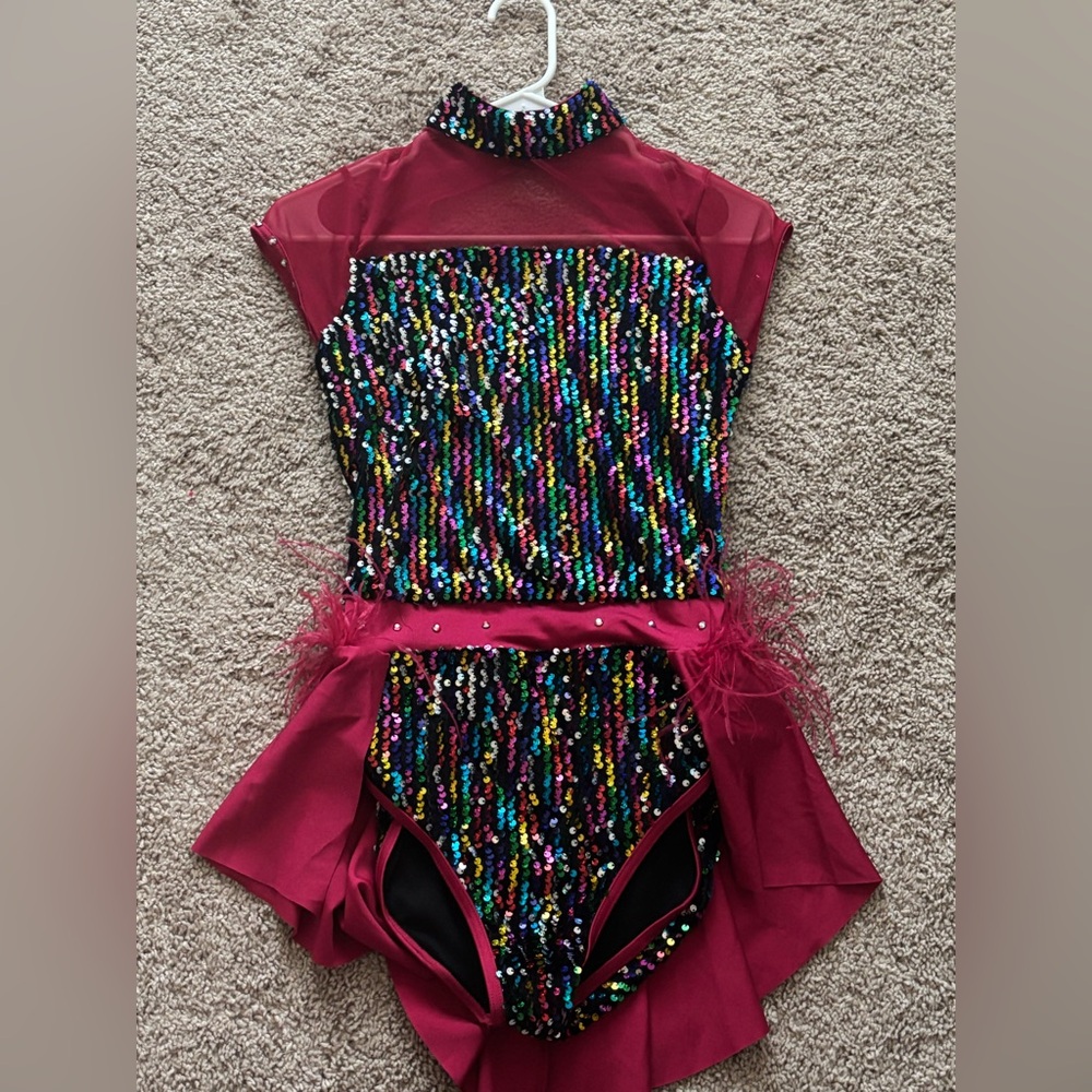 Red Multicolored Fur Dance Costume